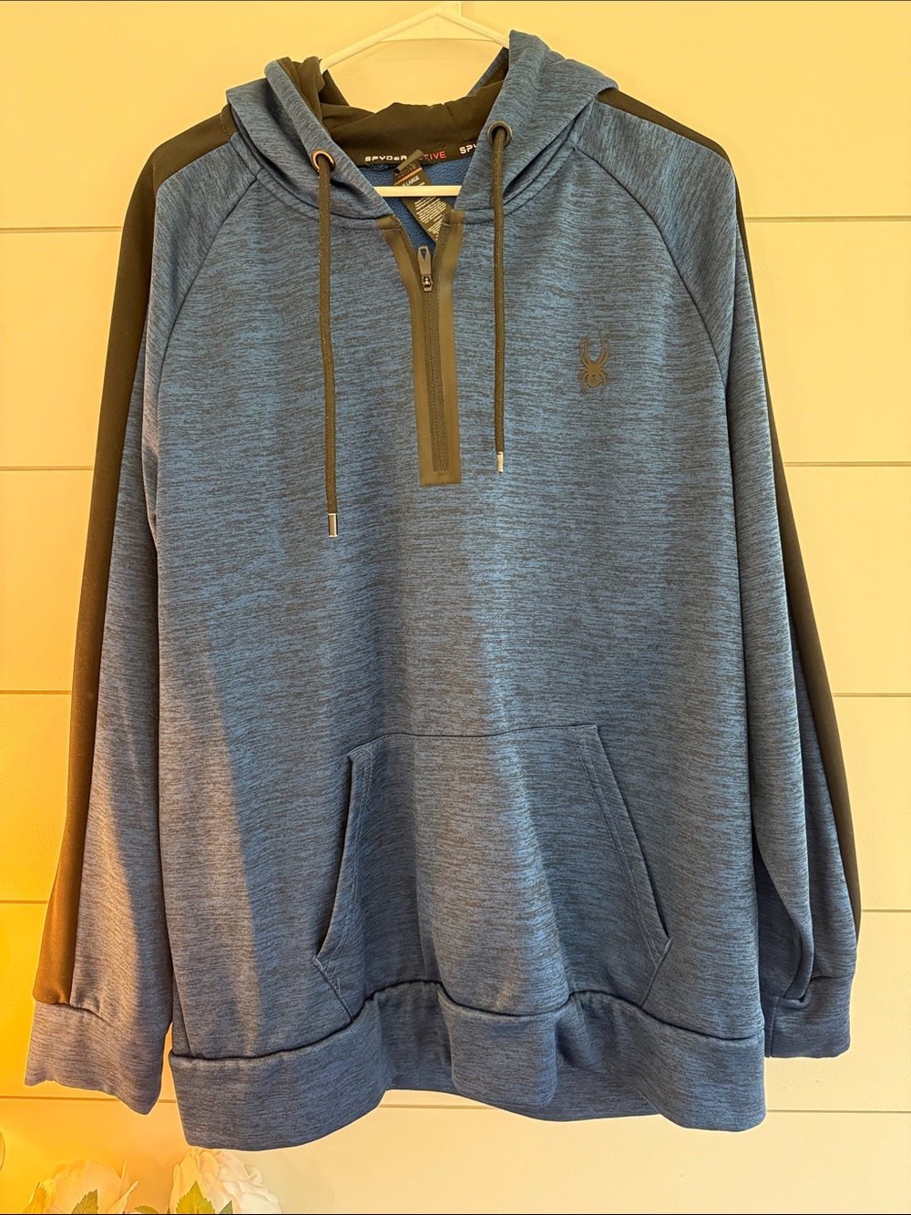 Spyder Blue and Black Half-Zip Hooded Pullover
